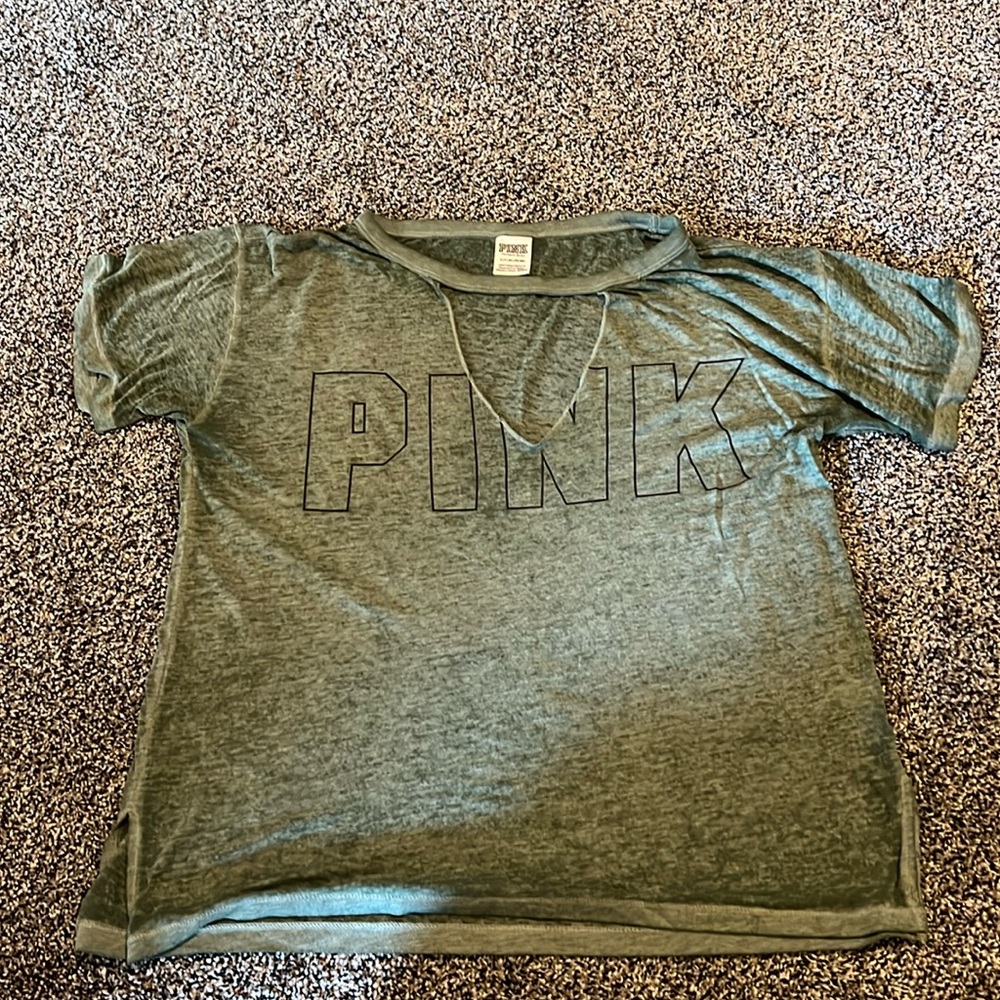 Victoria Secret Pink Green V neck tee
